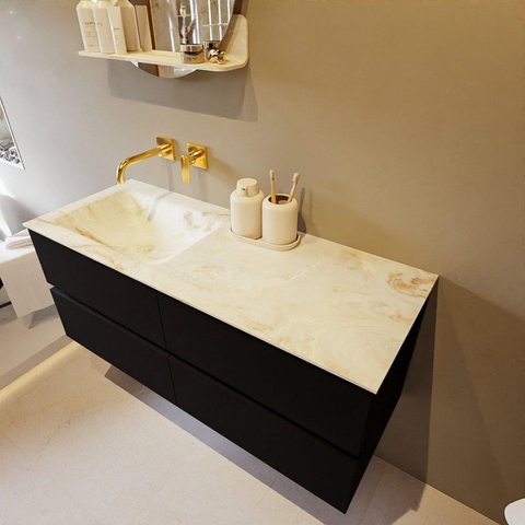 MONDIAZ VICA-DLUX Ensemble meuble de salle de bains - 120cm - meuble bas Urban - 4 tiroirs - lavabo encastré Cloud gauche - sans trous de robinet - version haute 60cm - Frappe SW1088649