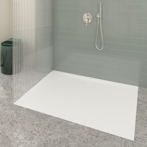 Villeroy & Boch Ecora douchebak - 140x100x3.5cm - afvoer lange zijde - stone white (wit) SW1558964