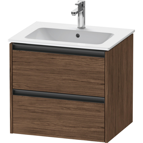Duravit Ketho.2 Wastafelonderbouwkast - met 2 laden - 61x48x55cm - met grepen antraciet - donker noten mat SW771901