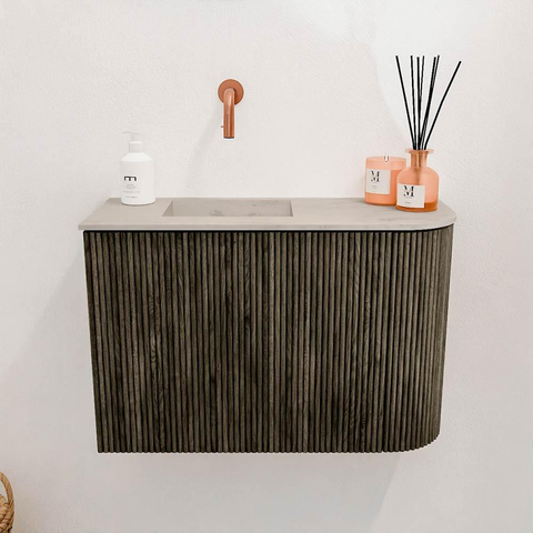 Mondiaz JOYA-DLUX Meuble de salle de bains 61,6cm - arrondi droit couleur Shadow - Vasque FAYE position Gauche Sans trou de robinet couleur Opalo SW1422983