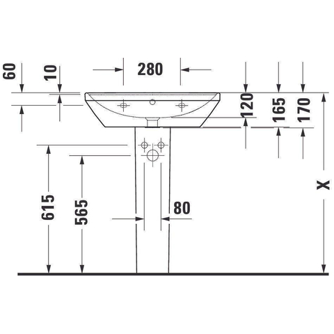 Duravit D-neo Wastafel - met waskom midden - met kraangat - met overloop - 65x44cm - met wondergliss - wit SW640532