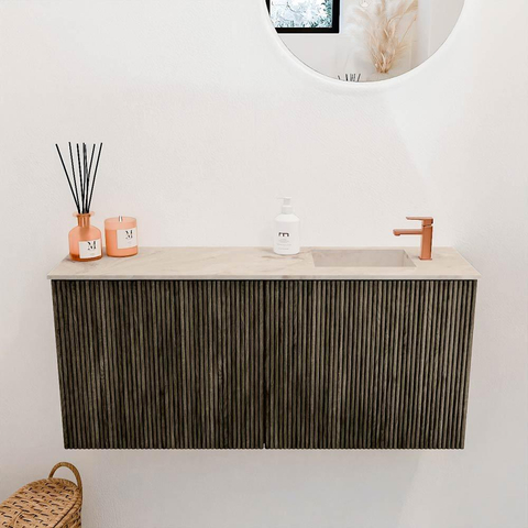 Mondiaz JOYA-DLUX 90cm meuble de salle de bains - couleur Shadow - Vasque FAYE position Droite 1 trou de robinet couleur Frappe. SW1422660