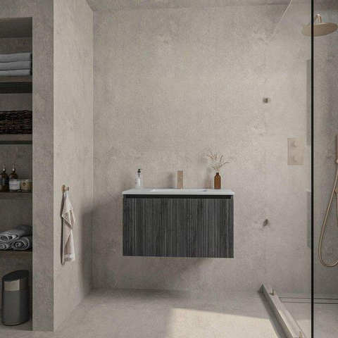 Saniclass Holz Base Badkamermeubelset - 80cm - 1 keramische wasbak wit - 1 kraangat - 1 lade - spiegel - zwartbruin SHOWROOMMODEL SHOW26552