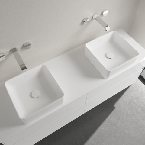 Villeroy & Boch Collaro opzetwastafel vierkant - 38x38cm - zonder overloop - zonder kraangat CeramicPlus - Stone White (mat wit) SW336078