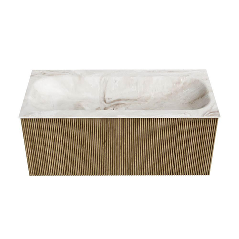 Mondiaz KURVE-DLUX Badkamermeubelset - 100x46x40cm - 1 lade - wastafel solid surface - midden - zonder kraangat - Dusk SW1414891