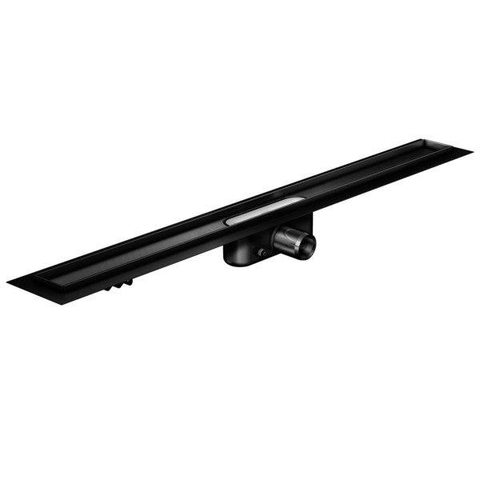 Aco ShowerDrain C caniveau de douche acier inoxydable avec bride de plancher avec grille massive, 70mm de large, garde d'odeur 30mm 685mm profondeur d'encastrement 65mm avec sortie latérale noir signal SW157271