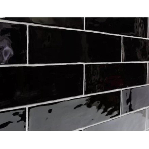 Terravito Pavero wandtegel - 7.5x30cm - 8.6mm - rechthoek - glans black (zwart) SW359808