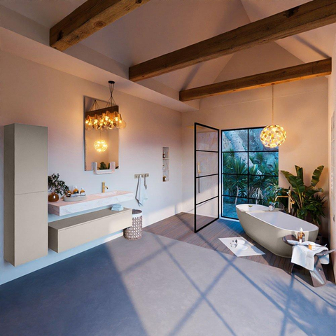 Mondiaz ALAN-DLUX Ensemble de meuble - 130cm - meuble Linen mat - 1 tiroir - Lavabo Cloud Ostra suspendu - vasque Droite - 1 trou de robinet SW807281