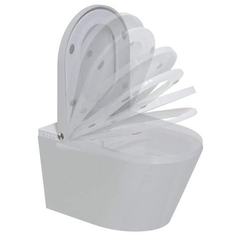 QeramiQ Luma Ensemble WC-douche - réservoir encastré Geberit UP320 - avec châssis Burda - séchoir - douchette féminine - plaque de commande cuivre - boutons ronds - blanc brillant SW1472007
