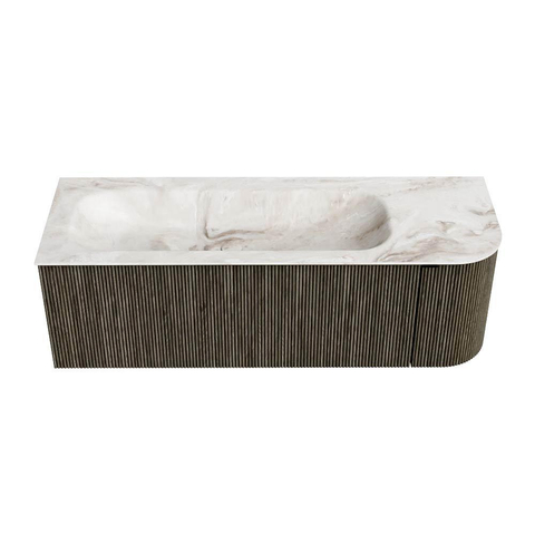Mondiaz KURVE-DLUX Ensemble de meuble de salle de bains - 135x46x40cm - 1 tiroir - 1 porte - lavabo solid surface - gauche - 1 trou de robinet - Shadow SW1414376