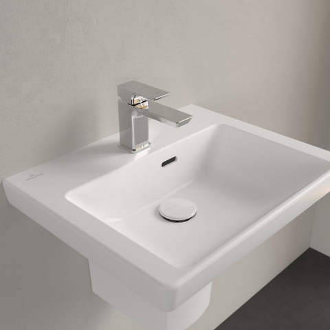 Villeroy & Boch Subway 3.0 fontein - 50x40x14.5cm - met 1 kraangat en overloopgat CeramicPlus - Stone White (mat wit) SW701527