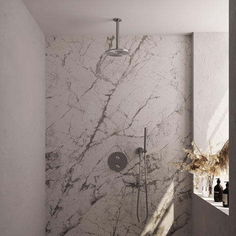 BRAUER Édition Brossée douche pluie thermostatique encastrée - 3 voies - rond - set 77 - douche principale de 20 cm - bras plafond - douchette à main - flexible de douche - coude mural - inox brossé PVD SW1159136