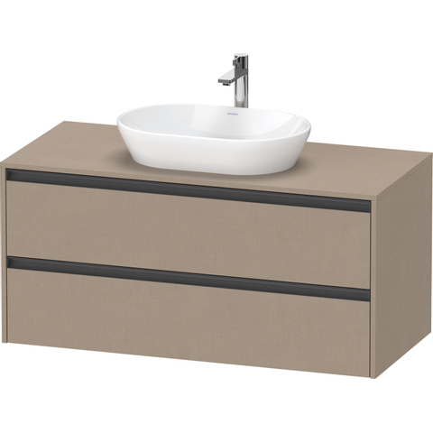 Duravit Ketho.2 Wastafelonderbouwkast - inclusief consoleplaat - met 2 laden - 120x55x56.8cm - met handgrepen antraciet - linnen mat SW772871