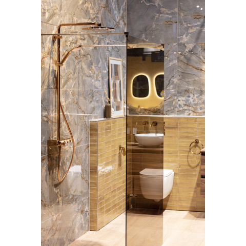 Fortifura Galeria Vrijstaande Inloopdouche - 140x200cm - Rookglas - antikalk - 8mm veiligheidsglas - wandsteunen - PVD - geborsteld koper SW992917