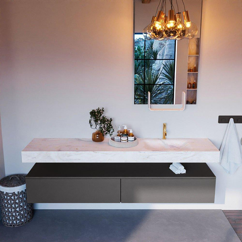 Mondiaz ALAN-DLUX Ensemble de meuble - 200cm - meuble Dark grey mat - 2 tiroirs - Lavabo Cloud Ostra suspendu - vasque Droite - 1 trou de robinet SW807305