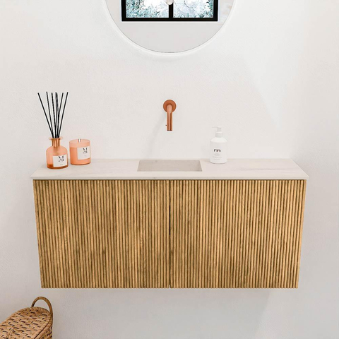 Mondiaz JOYA-DLUX 90cm meuble de toilette - couleur Oak - Vasque FAYE position Milieu Sans trou de robinet couleur Meli. SW1423936