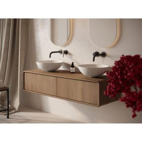 Looox Wooden Rounded – Meuble de salle de bains – 30 × 100 × 46 cm – 1 tiroir – chêne gris SW1481864