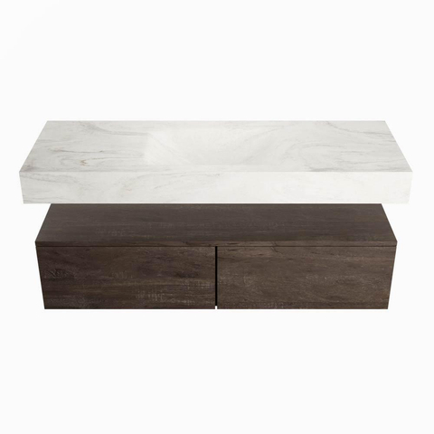 Mondiaz ALAN-DLUX Ensemble de meuble de salle de bains - 100x46cm - 2 tiroirs - lavabo suspendu - sans trous de robinet - 2 au milieu - brun foncé (chêne foncé) SW1159683