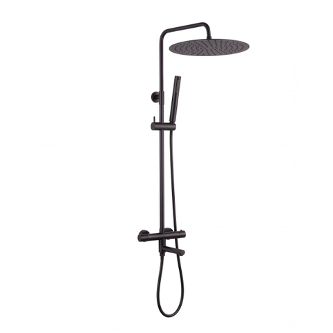 Ensemble de douche pluie FugaFlow Eccelente Sobrado - thermostatique - pommeau de douche 30 cm - flexible lisse - douchette bâton - bec de baignoire pivotant - noir mat SW1592788