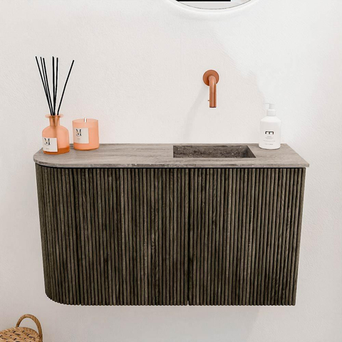 Mondiaz JOYA-DLUX Meuble de salle de bains - 71,6cm - arrondi gauche couleur Shadow - Vasque FAYE position droite Sans trou de robinet couleur Oza SW1425062