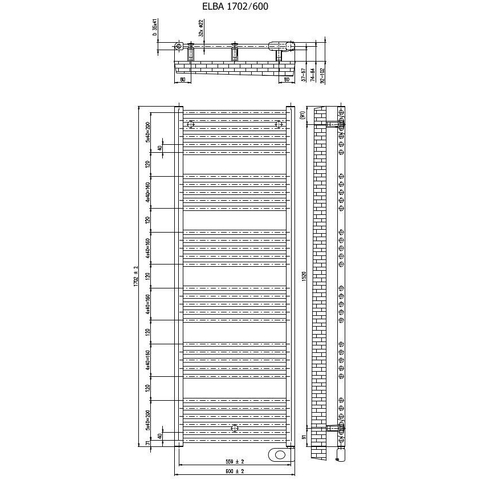 Plieger Elba Electrical Elektrische Designradiator - 170.2x60cm - met thermostaat - 900w - wit SW1027763