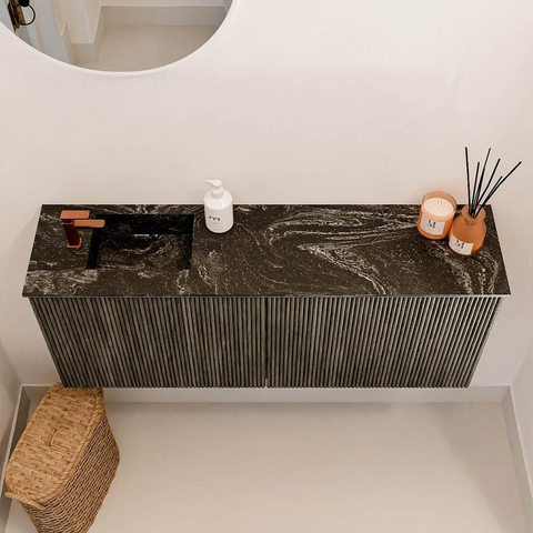 Mondiaz JOYA-DLUX Meuble de toilette 100cm - couleur Shadow - Vasque FAYE position Gauche 1 trou de robinet couleur Lava. SW1422839