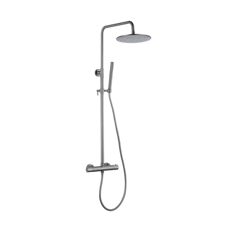Fortifura Calvi Ensemble de douche pluie - thermostatique - douche principale de 30 cm - flexible lisse - douchette à main - Gunmetal PVD brossé SW1204436