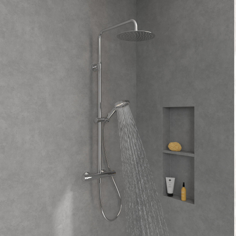 Villeroy & Boch Verve douchesysteem – thermostatisch – Ø25 cm hoofddouche – 3-standen handdouche – hoogglans chroom SW974381