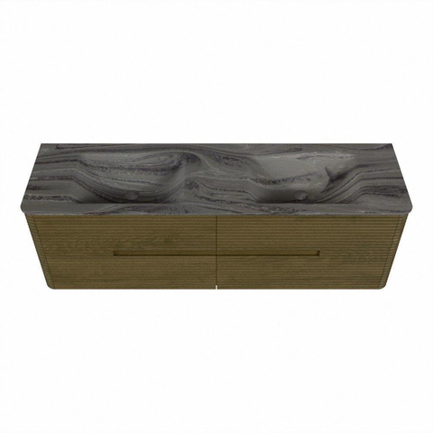 Mondiaz CIRO-DLUX Ensemble de meubles de salle de bains - 160x45x50cm - Plan-vasque en solid surface Sombra - 2 vasques Double - 2 trous de robinet - 4 tiroirs - Dusk SW1533425