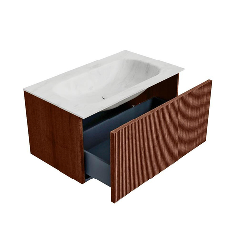 Mondiaz KURVE-DLUX Badkamermeubelset - 80x46x40cm - 1 lade - wastafel solid surface - midden - zonder kraangat - Ruby SW1415730