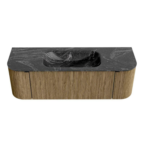 Mondiaz KURVE-DLUX Ensemble de meubles de salle de bains - 140x46x40cm - 1 tiroir - 2 portes - lavabo solid surface - central - 1 trou de robinet - Dusk SW1415256
