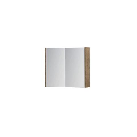 INK SPK1 Spiegelkast - 70x14x60cm - 2 deuren - dubbelzijdige Spiegel - schakelaar en stopcontact - MFC Naturel eiken SW493497