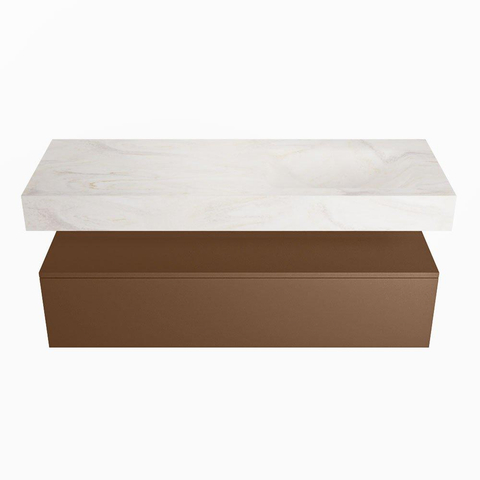 Mondiaz ALAN-DLUX Ensemble de meuble - 130cm - meuble Rust mat - 1 tiroir - Lavabo Cloud Ostra suspendu - vasque droite - 1 trou de robinet SW807521
