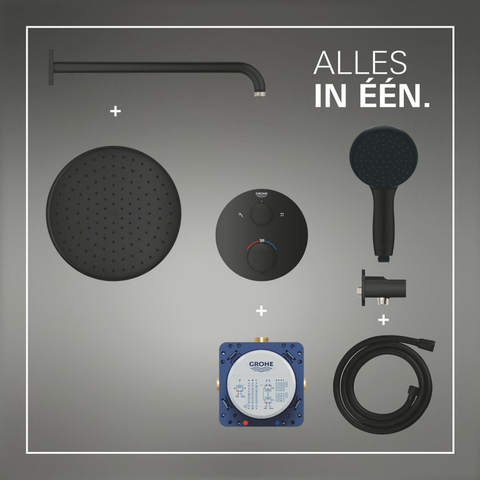 Grohe Precision Showerset - compleet - handdouche diameter 11cm - 2 straalsoorten - hoofddouche diameter 25cm - matte black (mat zwart) SW1126466