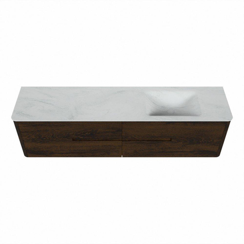 Mondiaz CIRO-DLUX Badkamermeubelset - 190x45x50cm - Solid surface wastafel Opalo - 1 wasbak Rechts - zonder kraangaten - 4 lades - Walnut SW1530342
