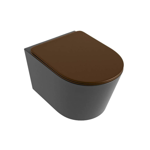 Mondiaz LAVIE hangtoilet – spoelrandloos – 36 x 53 cm – met softclose zitting – Dark grey (grijs), zitting Rust (bruin) SW1208698