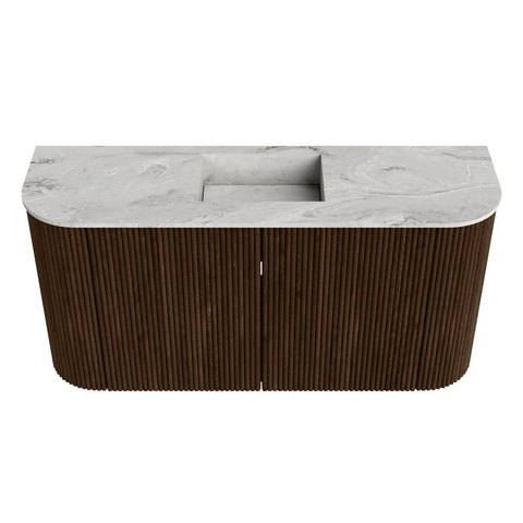 Mondiaz JOYA-DLUX Meuble de salle de bains 83.2cm - arrondi gauche et droite couleur Noyer - Vasque FAYE position Milieu 1 trou de robinet couleur Glace SW1422388
