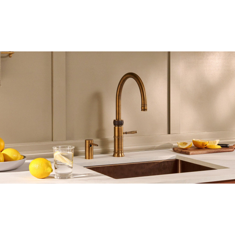 Quooker Classic Fusion Round kokendwaterkraan - draaibare uitloop - PRO3 incl. Cube reservoir - Warm / kokend / bruisend / gefilterd water - Messing patina SW769507