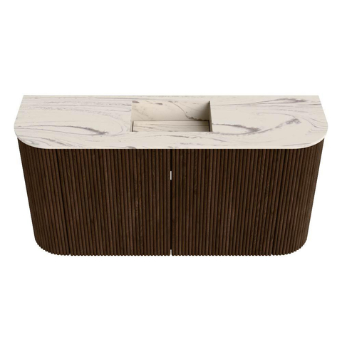 Mondiaz JOYA-DLUX 83.2cm toiletmeubel - ronding links en rechts kleur Walnut - Wastafel FAYE positie Midden Zonder kraangat kleur Nata. SW1424554