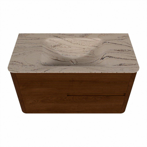 Mondiaz CIRO-DLUX Badkamermeubelset - 90x45x50cm - Solid surface wastafel Arena - 1 wasbak Midden - 1 kraangat - 2 lades - Ruby SW1531720
