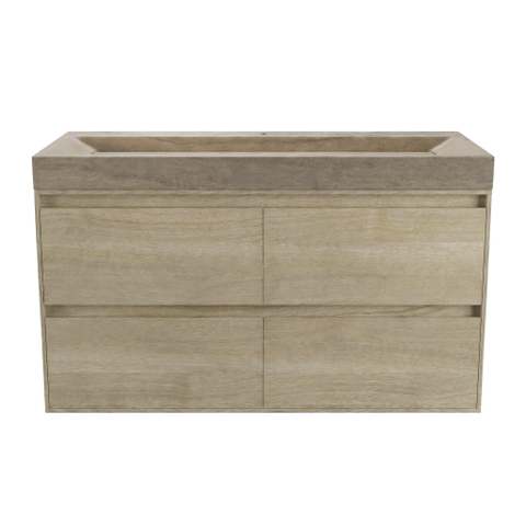 Forzalaqua Ibiza Badkamermeubelset - 120x50x70cm - 4 lades - travertin wastafel - 1 kraangat - steunenset - afvoerplug - smoke SW1476884