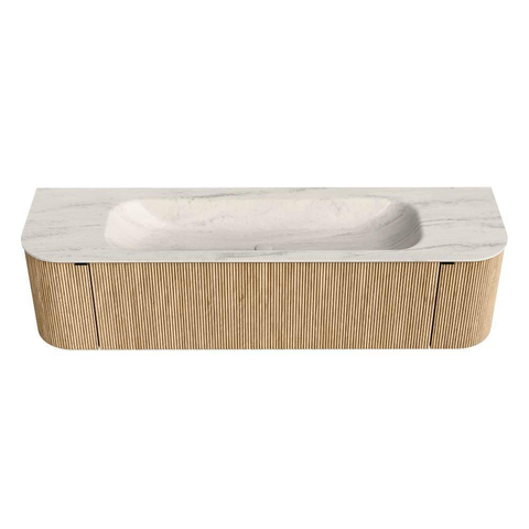 MONDIAZ KURVE-DLUX Meuble de salle de bains 170cm arrondi Gauche + Droite couleur Chêne avec 1 tiroir et 2 portes. Lavabo BIG LARGE Centre sans trou de robinet Meli. SW1431611