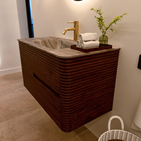 Mondiaz CIRO-DLUX Badkamermeubelset - 90x45x50cm - Solid surface wastafel Sombra - 1 wasbak Midden - 1 kraangat - 2 lades - Ruby SW1531941