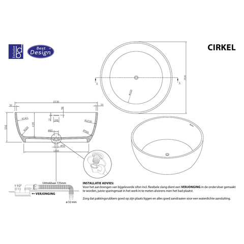 Best Design Cirkel vrijstaand bad Just Solid diam:153 cm SW279915