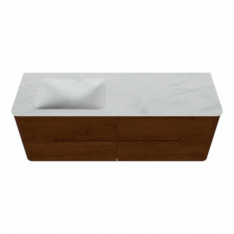 Mondiaz CIRO-DLUX Meuble de salle de bains - 140x45x50cm - Plan vasque solid surface Opalo - 1 lavabo à gauche - sans trous de robinet - 4 tiroirs - Ruby SW1531494