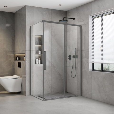 Aqua Vista Lokla Cuadra zijwand - 90x200cm - voor douchecabine - 8mm - helder glas - mat gunmetal (antraciet) SW1175895