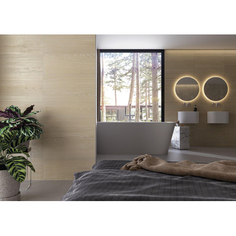 ÉCHANTILLON Terravito Bevella carreau mural - 30x75cm - rectifié - Aspect bois - Chêne mat (brun) SW1130675