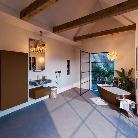 Mondiaz ALAN-DLUX Ensemble de meuble - 70cm - meuble Rust mat - 1 tiroir - Lavabo Cloud Lava suspendu - vasque Centre - 1 trou de robinet SW808120