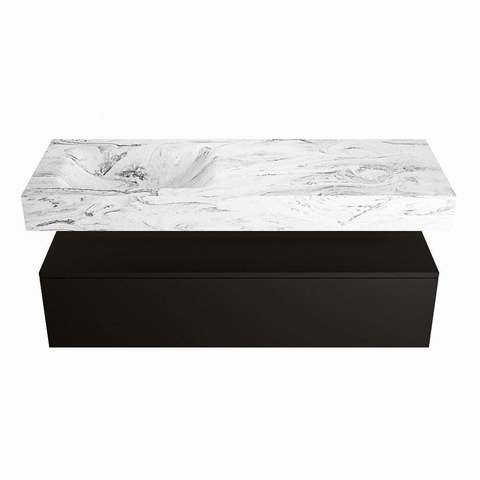 Mondiaz ALAN-DLUX Ensemble de meuble - 130cm - meuble Urban mat - 1 tiroir - Lavabo Cloud Glace suspendu - vasque Gauche - 1 trou de robinet SW805531