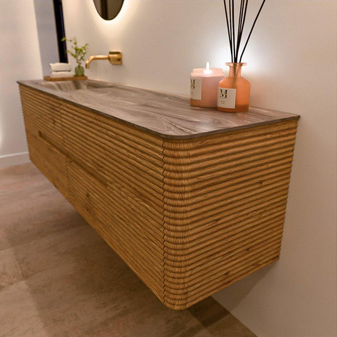 Mondiaz CIRO-DLUX Ensemble de meubles de salle de bains - 170x45x50cm - Plan vasque Solid surface Sombra - 1 vasque à gauche - sans trous de robinetterie - 4 tiroirs - Chêne SW1531290